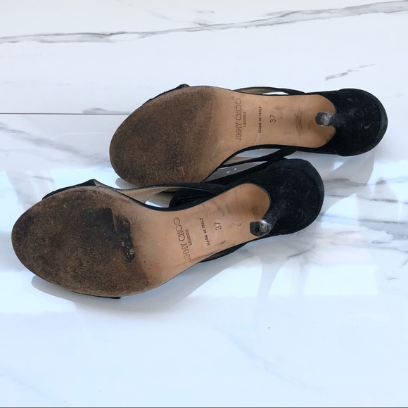 Authentic Jimmy Choo Black Suede Cutout Sandals - Picture 6 of 6